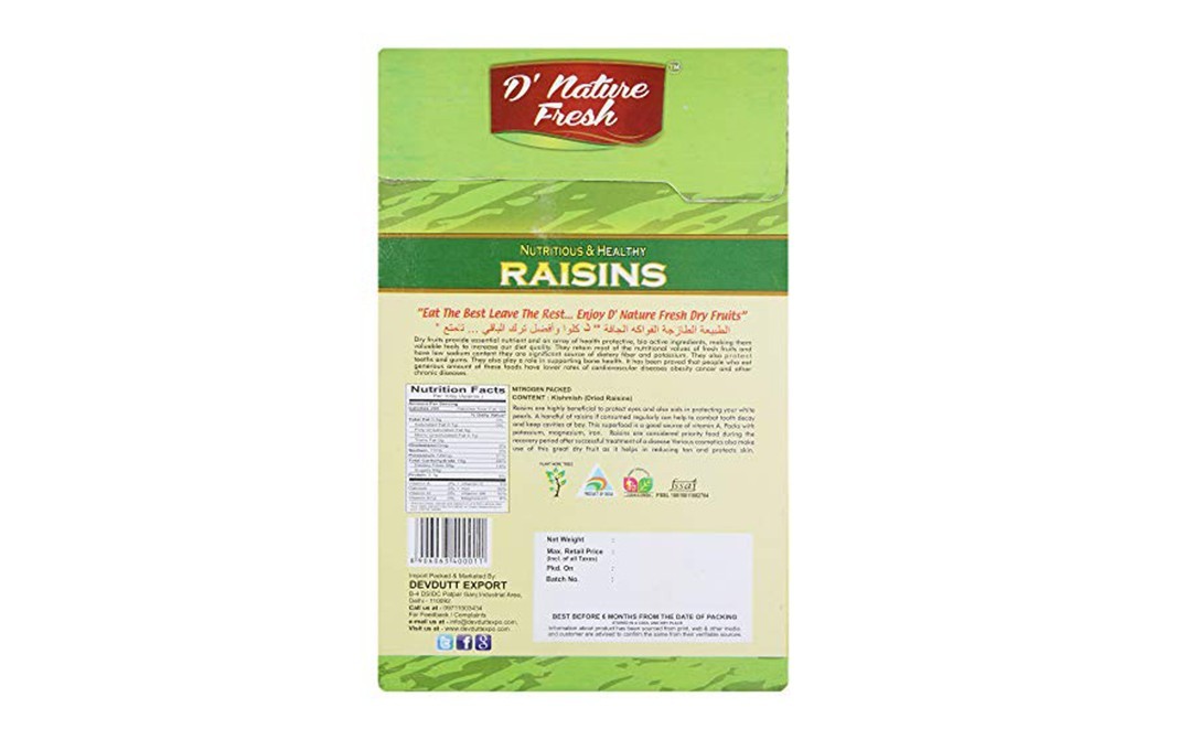 D'nature Fresh Nutritious & Healthy Raisins    Box  500 grams